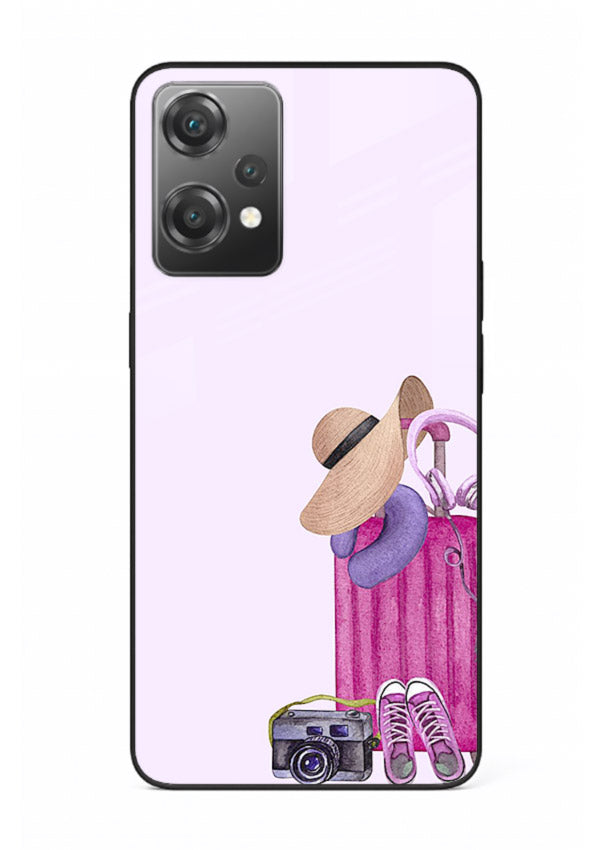 Pink Travel Luggage essentials artwork OnePlus Nord CE2 Lite 5G glass back cover