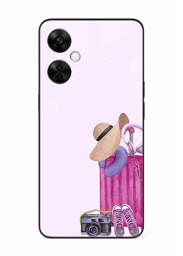 Pink Travel Luggage essentials artwork OnePlus Nord CE3 Lite glass back cover
