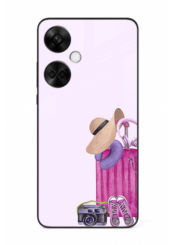 Pink Travel Luggage essentials artwork OnePlus Nord CE3 glass back cover