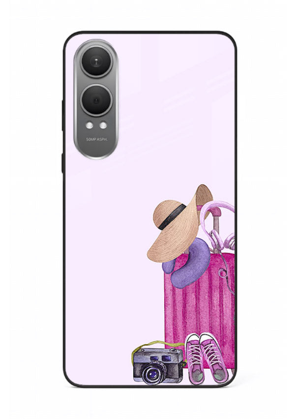 Pink Travel Luggage essentials artwork OnePlus Nord CE4 Lite glass back cover