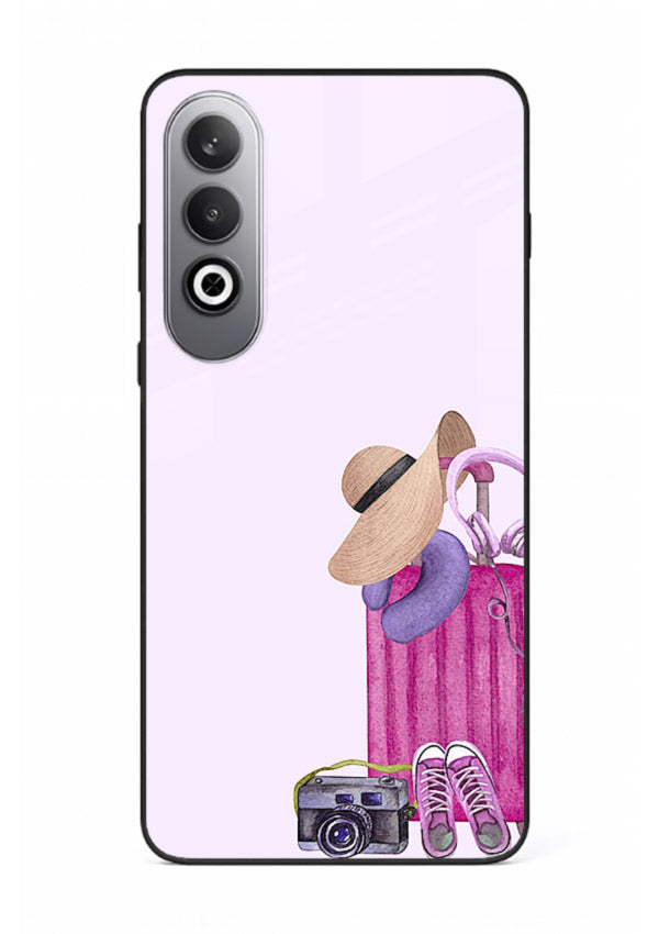 Pink Travel Luggage essentials artwork OnePlus Nord CE4 glass back cover