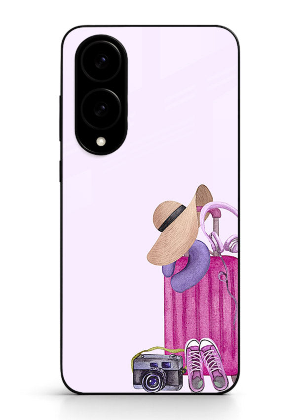 Pink Travel Luggage essentials artwork Samsung S25 Edge glass back cover