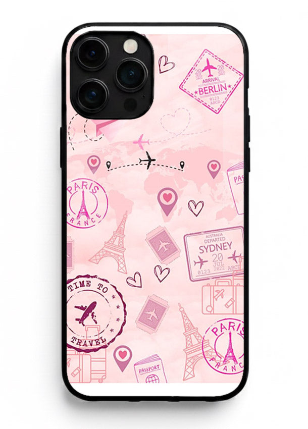 Pink Travel Stickers pastel collage artwork iphone 13 pro max glass back cover