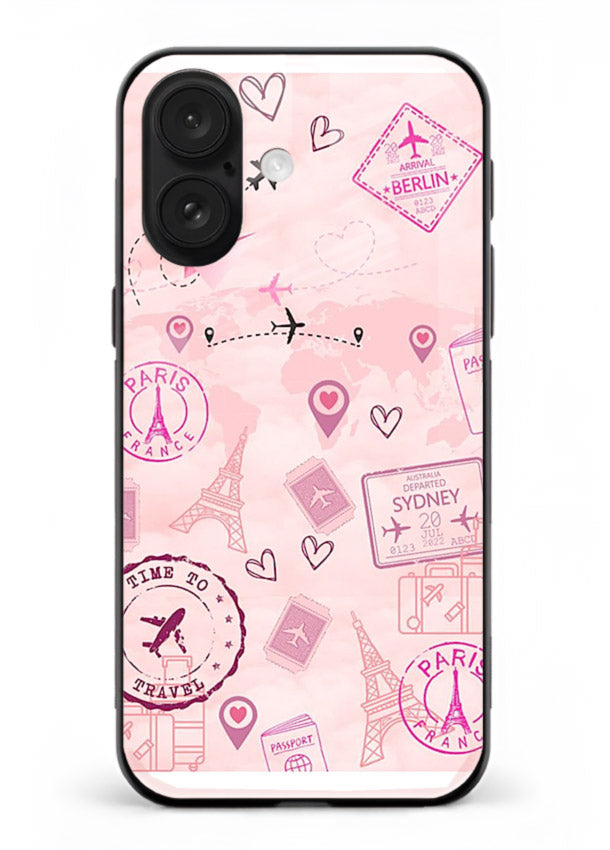 Pink Travel Stickers pastel collage artwork iphone 18 glass back cover
