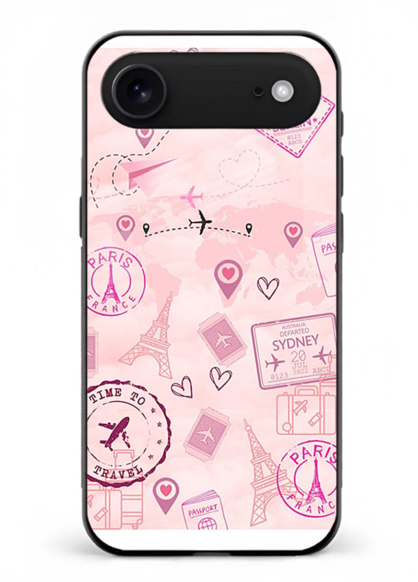 Pink Travel Stickers pastel collage artwork iphone 17 air glass back cover