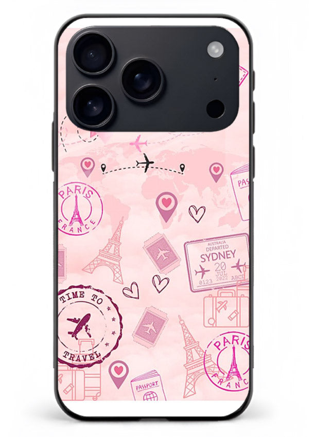 Pink Travel Stickers pastel collage artwork iphone 18 pro max glass back cover