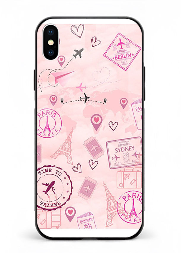 Pink Travel Stickers pastel collage artwork iphone xs max glass back cover