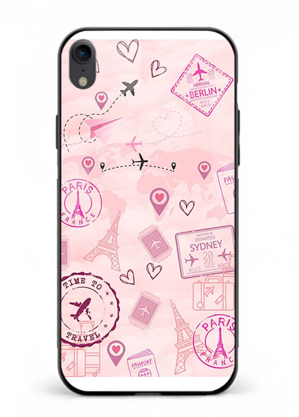 Pink Travel Stickers pastel collage artwork iphone xr glass back cover