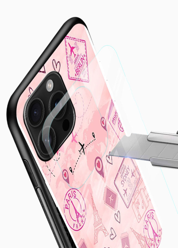 Pink Travel Stickers pastel collage artwork glossy vibrant premium glass back cover - Angle Blade
