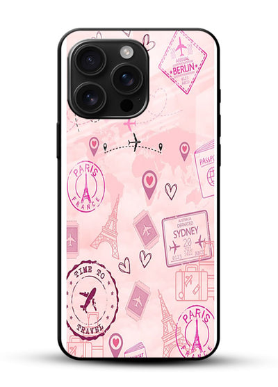 Pink Travel Stickers pastel collage artwork glossy vibrant premium glass back cover - Angle Front