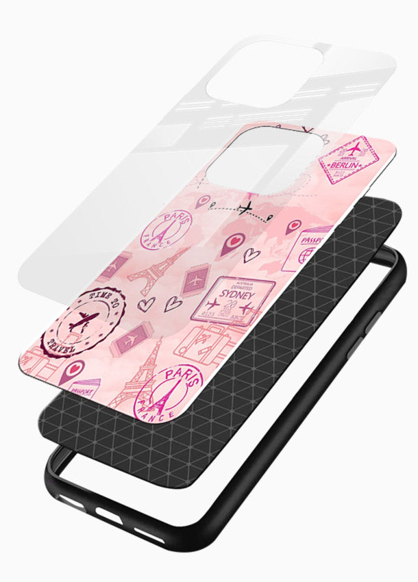 Pink Travel Stickers pastel collage artwork glossy vibrant premium glass back cover - Angle Layers