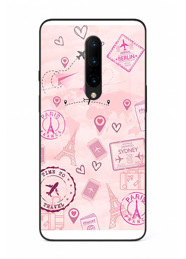 Pink Travel Stickers pastel collage artwork OnePlus 8 glass back cover