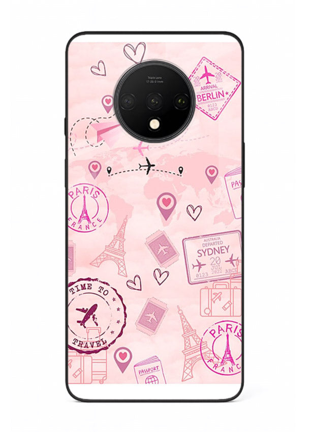 Pink Travel Stickers pastel collage artwork OnePlus 7T glass back cover