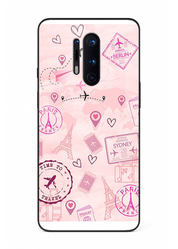 Pink Travel Stickers pastel collage artwork OnePlus 8 Pro glass back cover