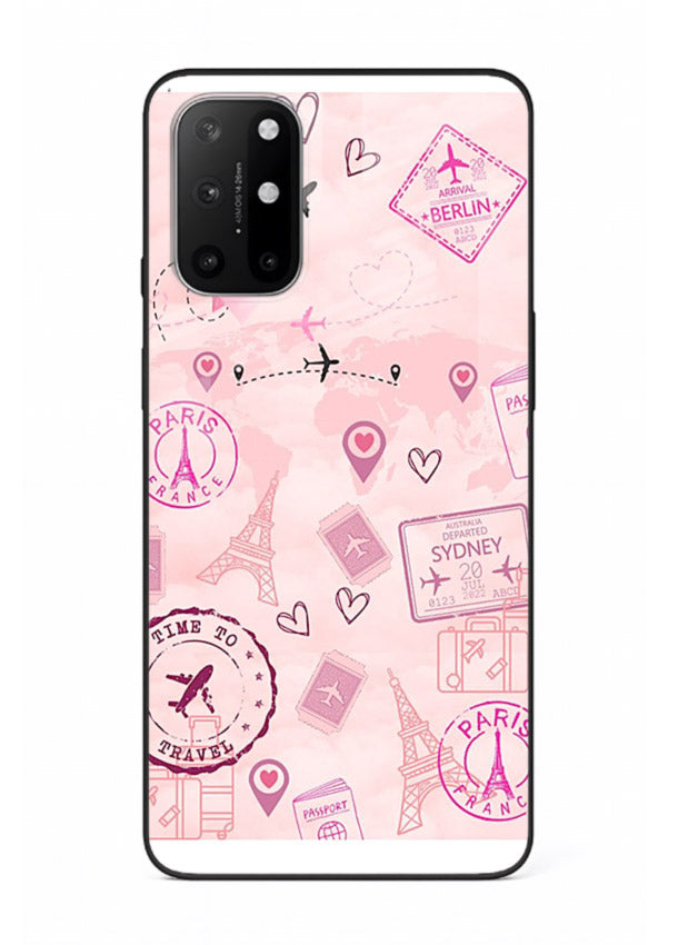 Pink Travel Stickers pastel collage artwork OnePlus 8T glass back cover
