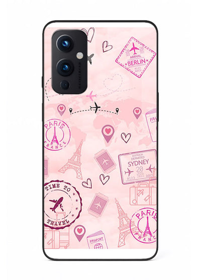 Pink Travel Stickers pastel collage artwork OnePlus 9 Pro glass back cover