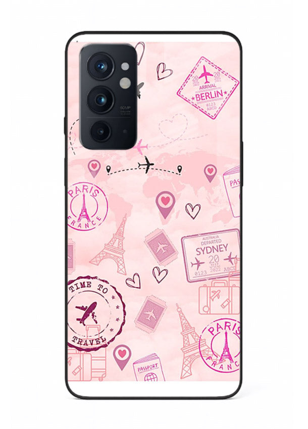 Pink Travel Stickers pastel collage artwork OnePlus 9RT glass back cover