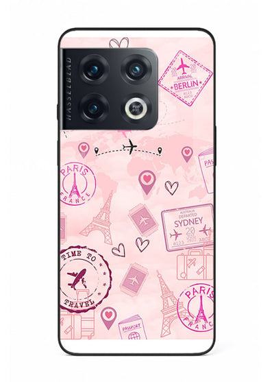 Pink Travel Stickers pastel collage artwork OnePlus 10 Pro glass back cover