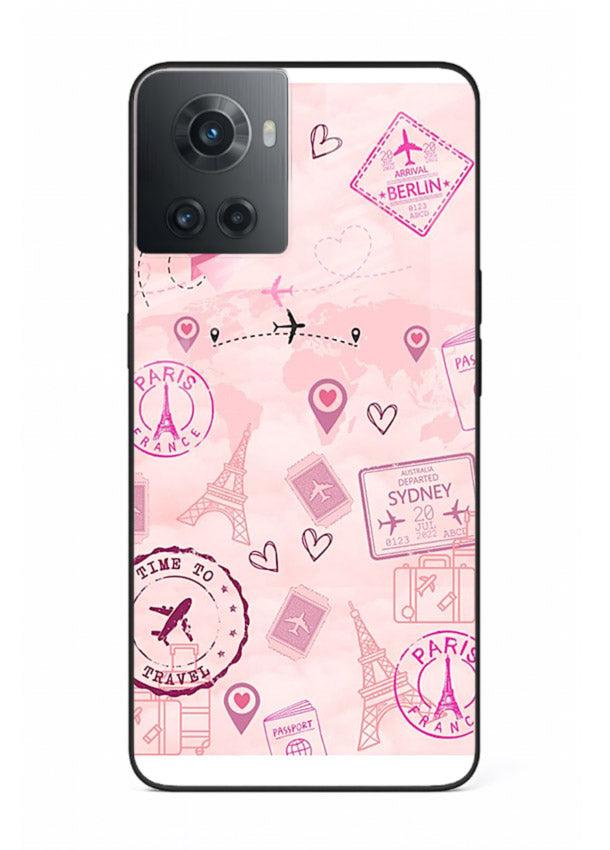Pink Travel Stickers pastel collage artwork OnePlus 10R glass back cover