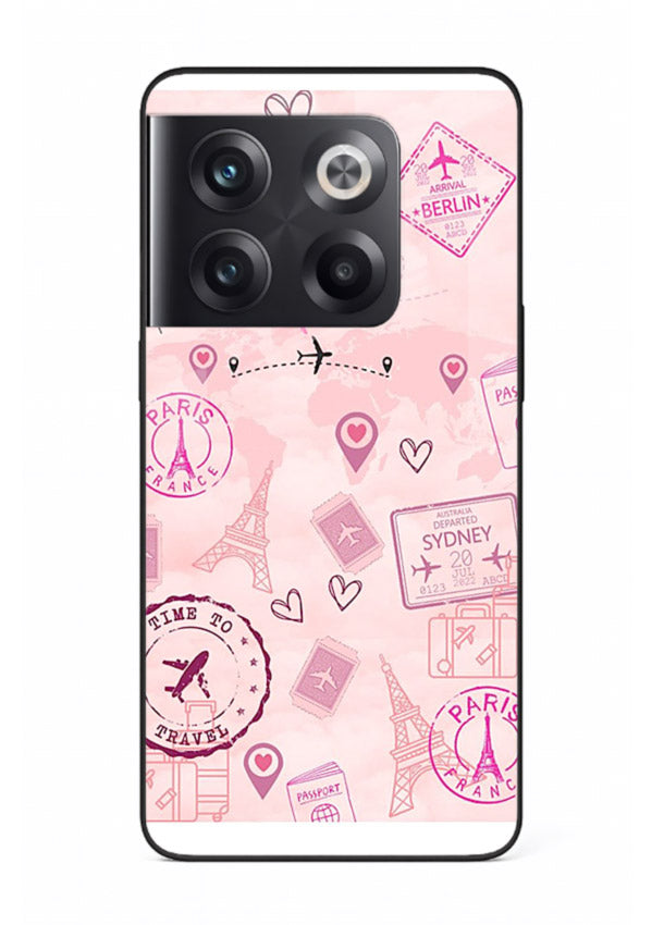 Pink Travel Stickers pastel collage artwork OnePlus 10T glass back cover