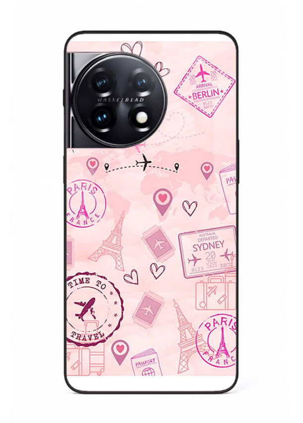 Pink Travel Stickers pastel collage artwork OnePlus 11R glass back cover