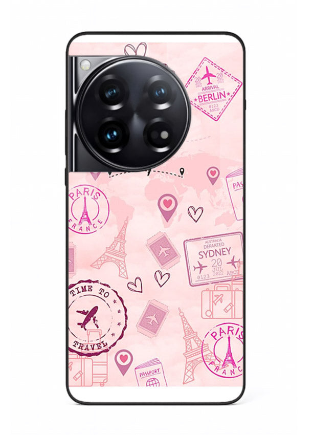 Pink Travel Stickers pastel collage artwork OnePlus 12 glass back cover