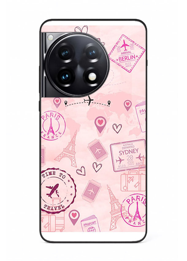 Pink Travel Stickers pastel collage artwork OnePlus 12R glass back cover