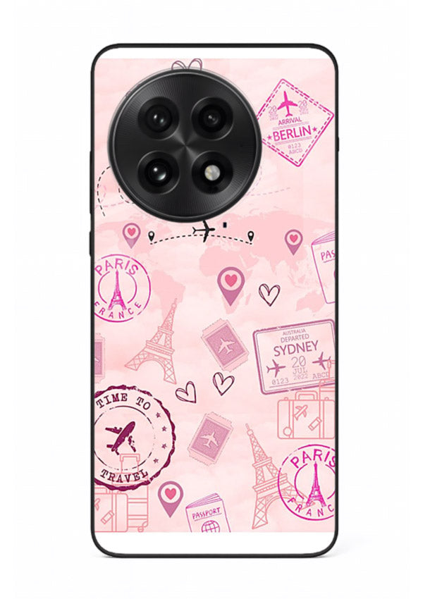 Pink Travel Stickers pastel collage artwork OnePlus 13R glass back cover