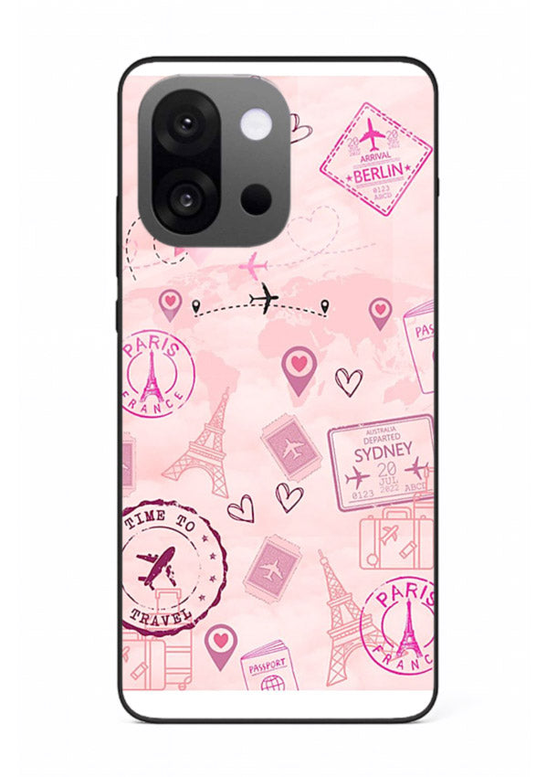 Pink Travel Stickers pastel collage artwork OnePlus 13s glass back cover