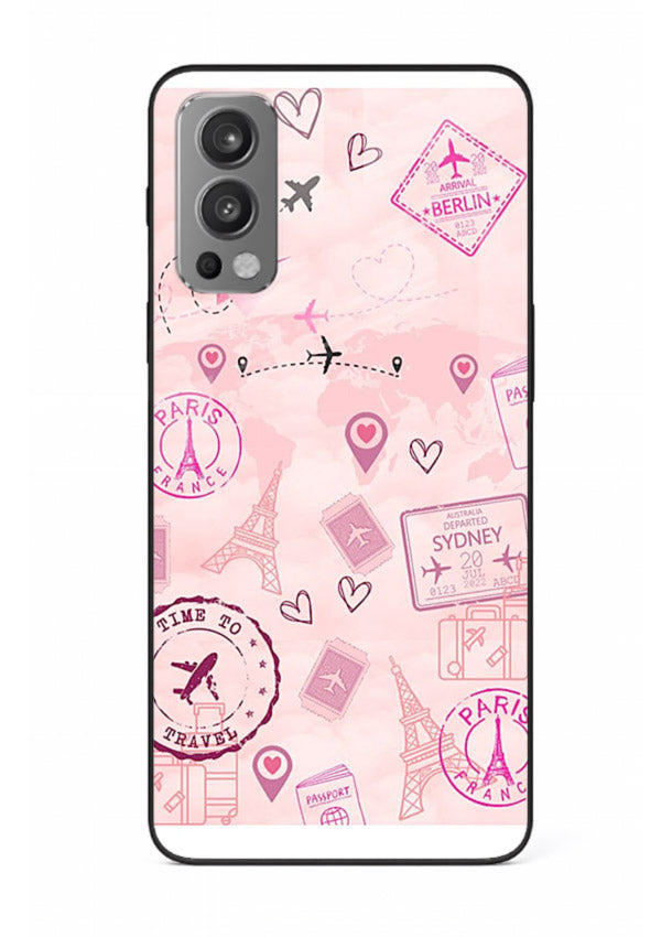 Pink Travel Stickers pastel collage artwork OnePlus Nord 2 glass back cover