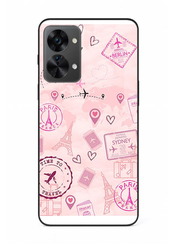 Pink Travel Stickers pastel collage artwork OnePlus Nord 2T glass back cover