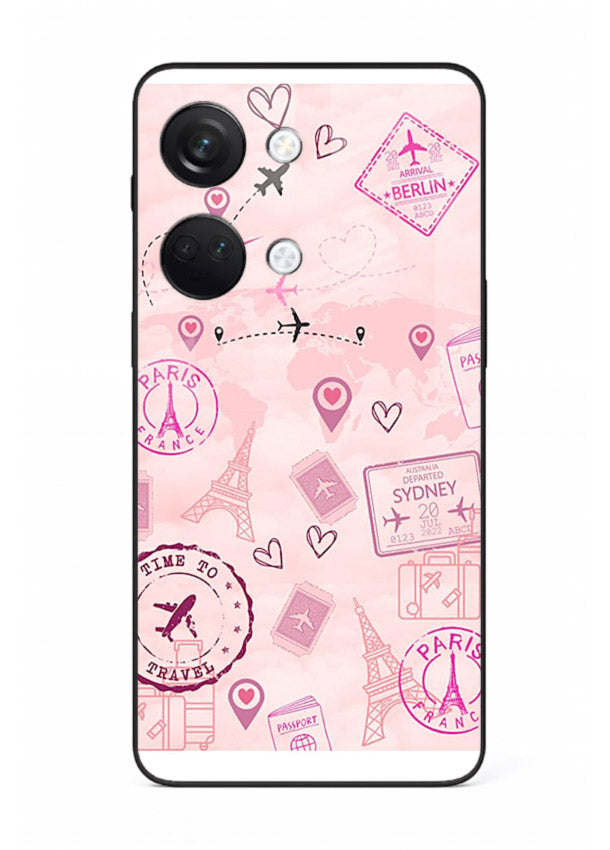 Pink Travel Stickers pastel collage artwork OnePlus Nord 3 glass back cover