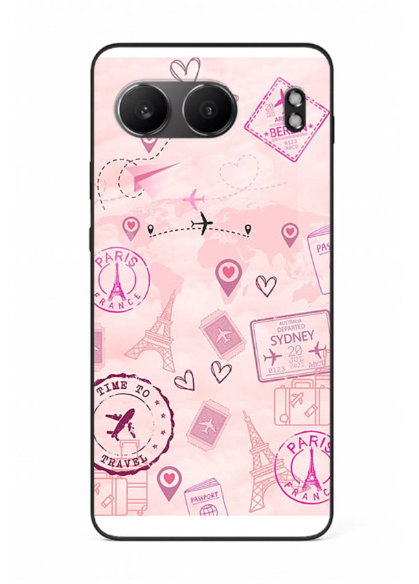 Pink Travel Stickers pastel collage artwork OnePlus Nord 4 glass back cover