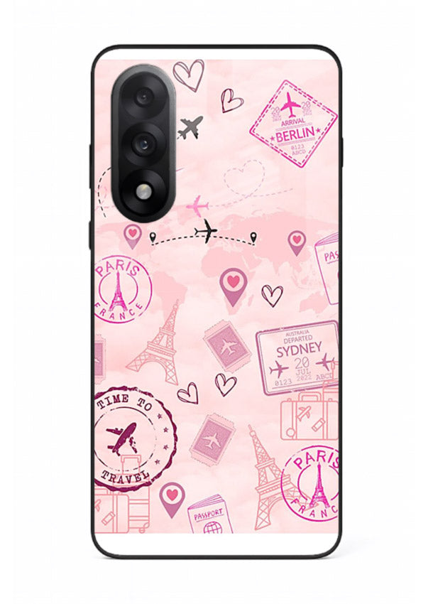 Pink Travel Stickers pastel collage artwork OnePlus Nord 5 glass back cover