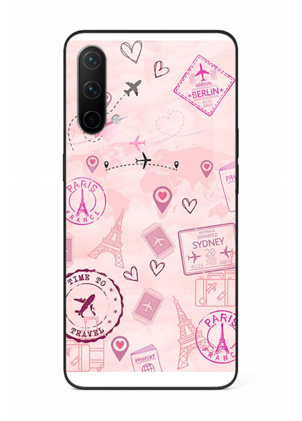 Pink Travel Stickers pastel collage artwork OnePlus Nord CE 5G glass back cover