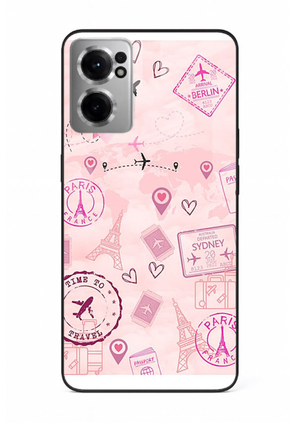 Pink Travel Stickers pastel collage artwork OnePlus Nord CE2 5G glass back cover