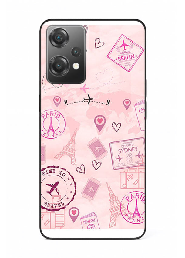 Pink Travel Stickers pastel collage artwork OnePlus Nord CE2 Lite 5G glass back cover