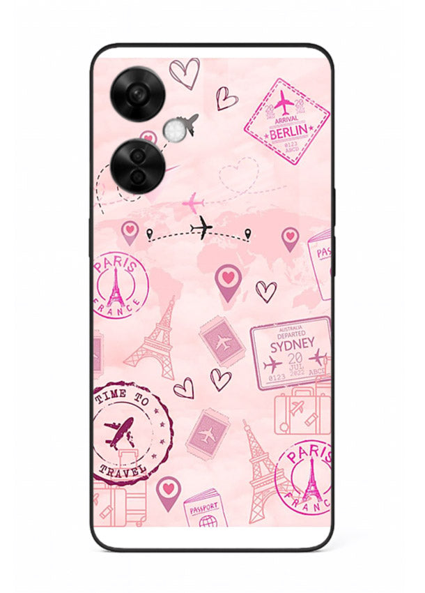 Pink Travel Stickers pastel collage artwork OnePlus Nord CE3 Lite glass back cover
