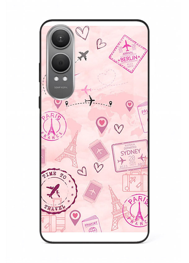 Pink Travel Stickers pastel collage artwork OnePlus Nord CE4 Lite glass back cover
