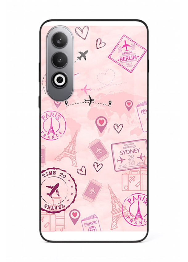 Pink Travel Stickers pastel collage artwork OnePlus Nord CE4 glass back cover