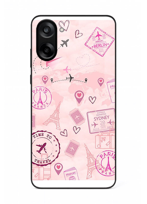 Pink Travel Stickers pastel collage artwork OnePlus Nord CE5 glass back cover