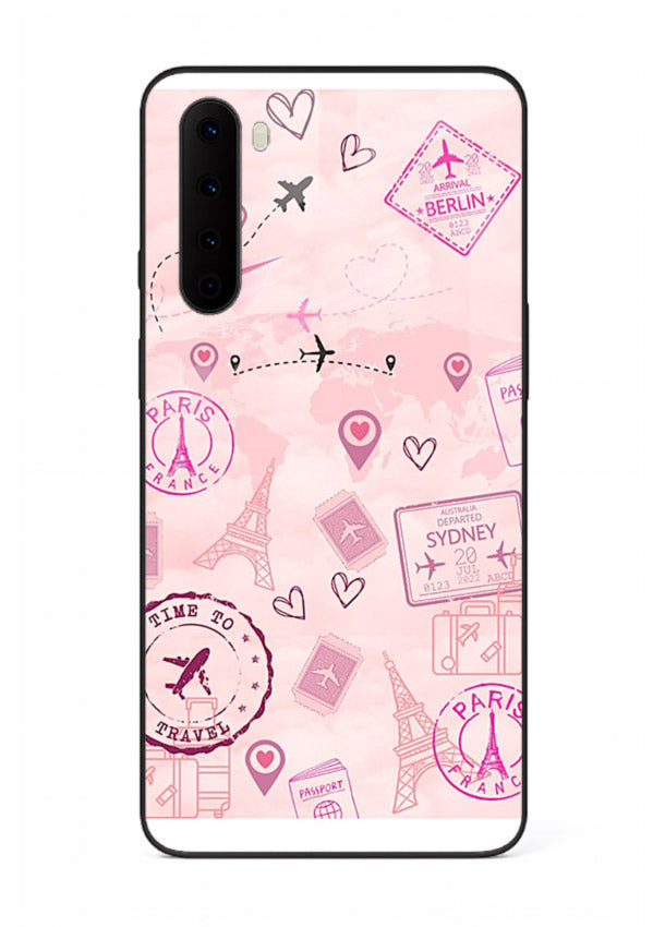 Pink Travel Stickers pastel collage artwork OnePlus Nord glass back cover