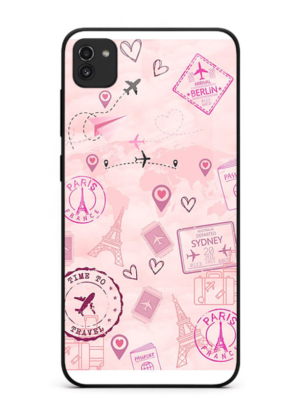 Pink Travel Stickers pastel collage artwork Samsung A03 glass back cover