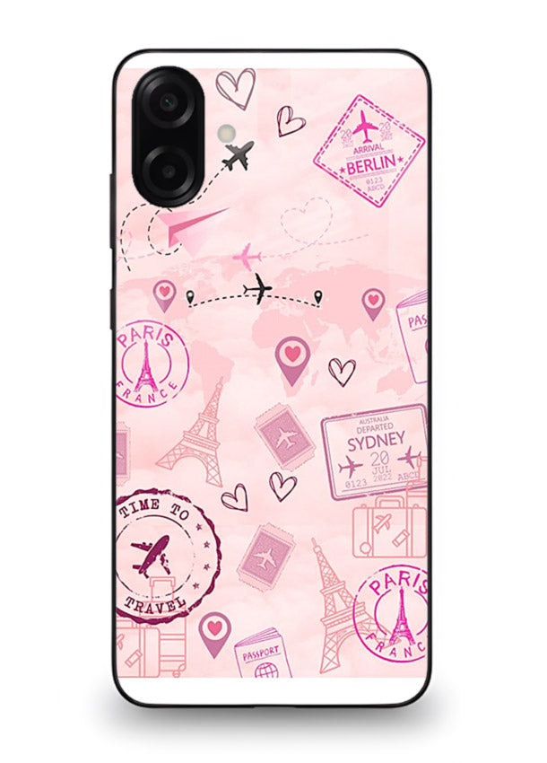 Pink Travel Stickers pastel collage artwork Samsung A07 4G glass back cover