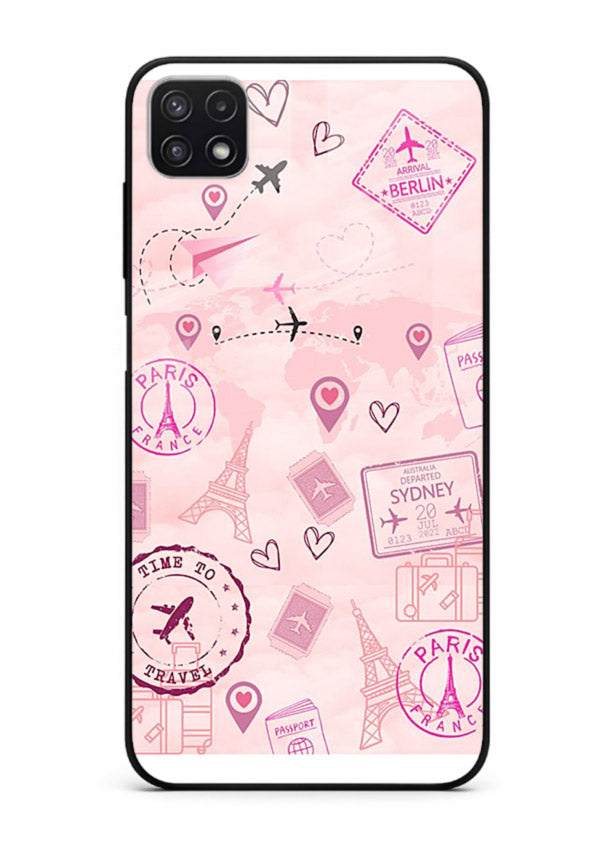 Pink Travel Stickers pastel collage artwork Samsung A22 5G glass back cover