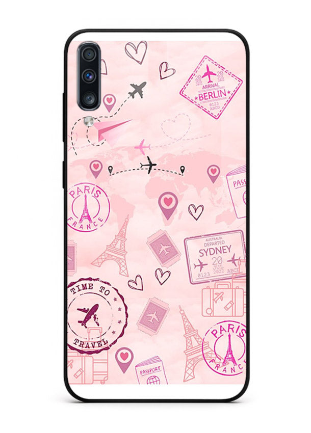 Pink Travel Stickers pastel collage artwork Samsung A70 glass back cover