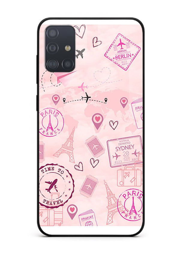 Pink Travel Stickers pastel collage artwork Samsung A71 glass back cover