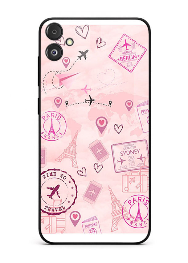 Pink Travel Stickers pastel collage artwork Samsung F14 5G glass back cover