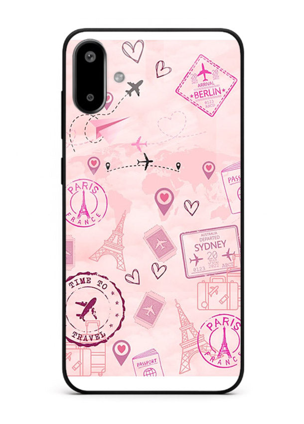 Pink Travel Stickers pastel collage artwork Samsung F06 5G glass back cover