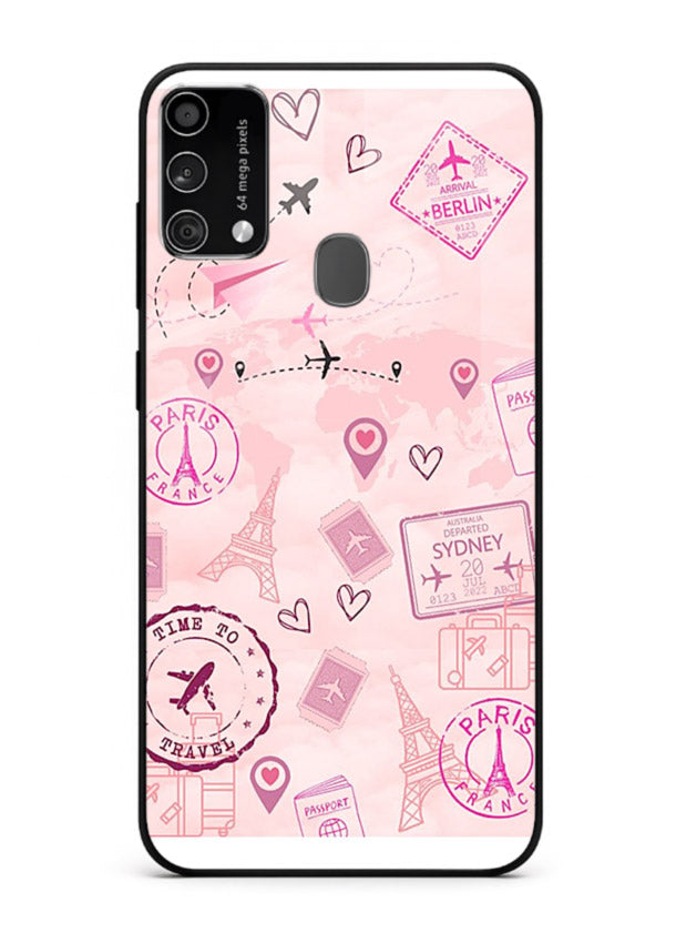 Pink Travel Stickers pastel collage artwork Samsung F41 glass back cover